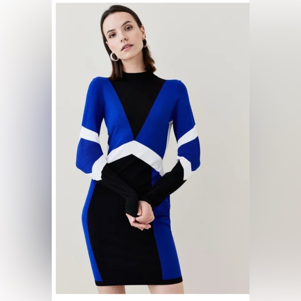 Karen Millen Blue and Black Women's Sweater Dress